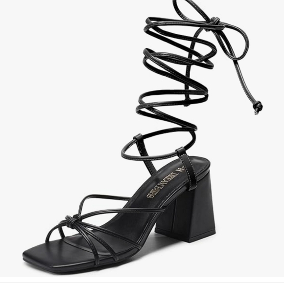 Black Strappy Heels Gladiator Style New - Picture 1 of 16